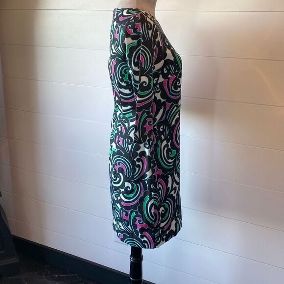 Banana Republic Black Pink Green Scroll Swirl 3/4 Sleeve Shift Dress Size 2 - Picture 4 of 8